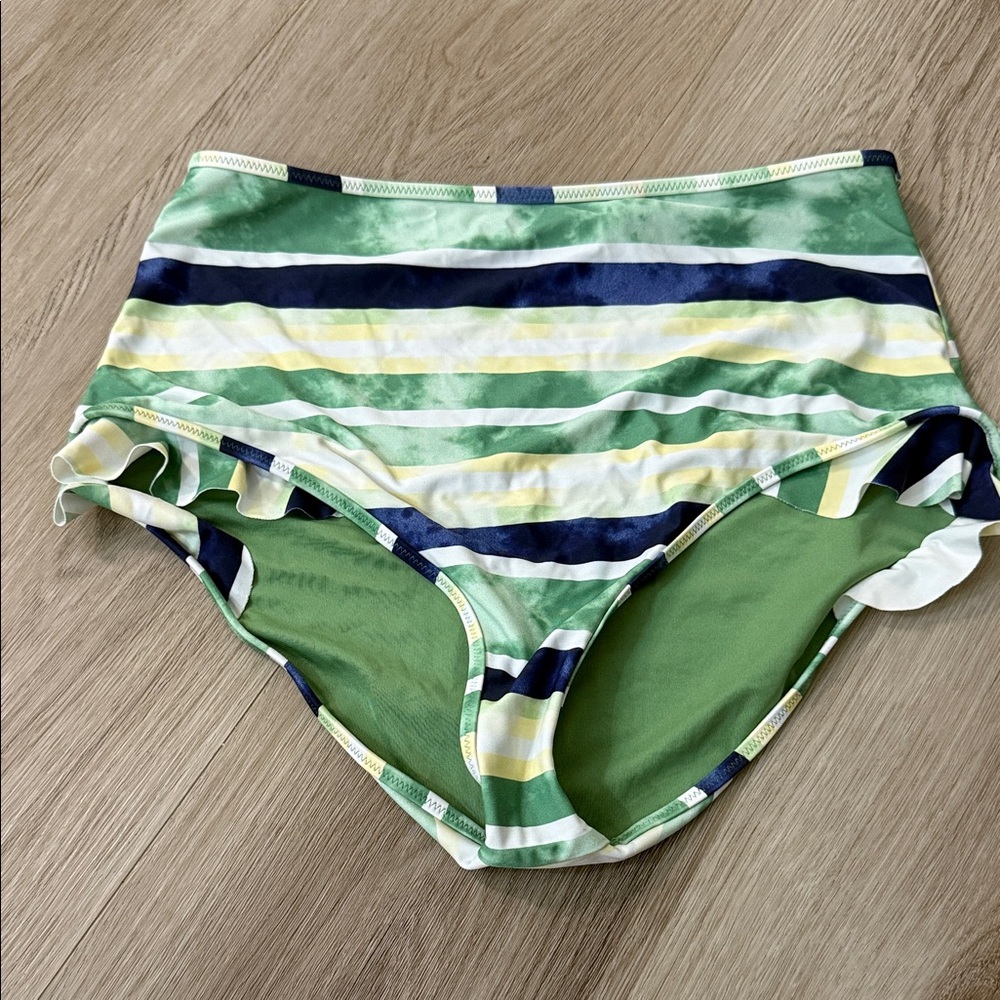 Striped High-Waisted Bikini Bottoms